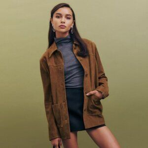 New NWT Reformation Veda Lincoln Suede Shirt Jacket L camel (Topanga Canyon)
